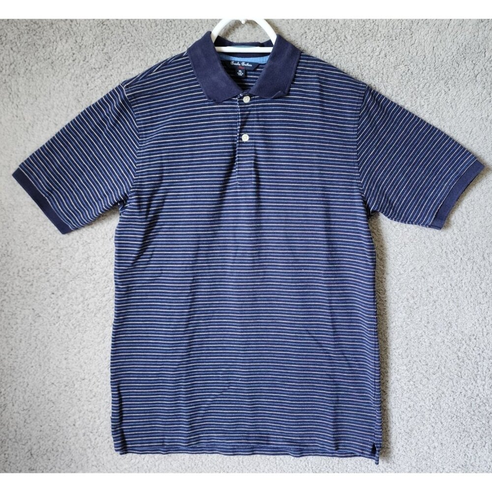 Brooks Brothers Fleece Blue Striped Golf Polo Shirt Size Youth XL 100% Cotton